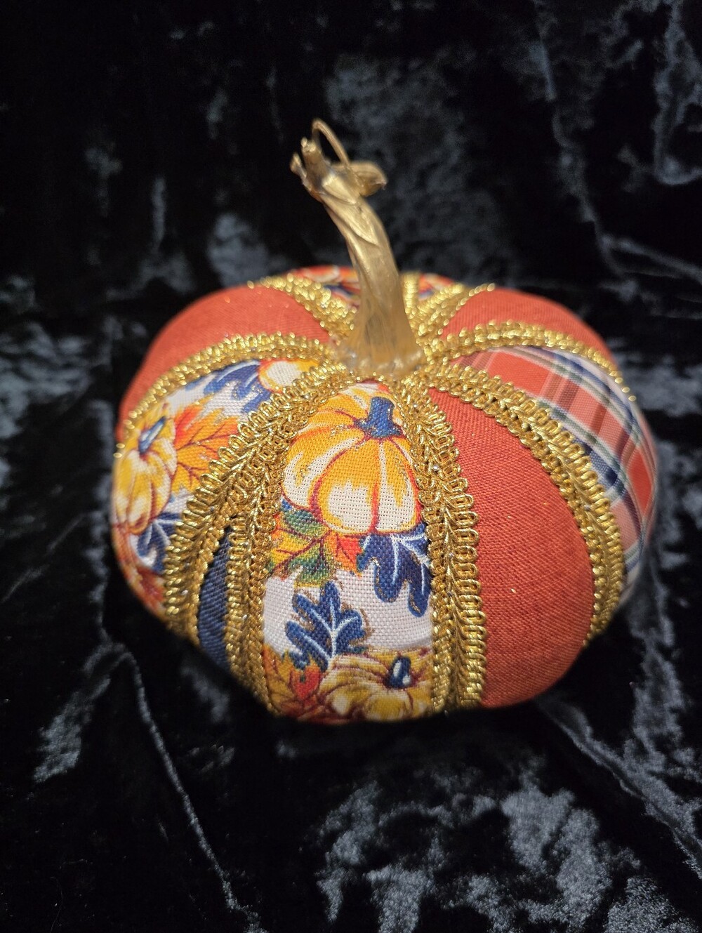 Pumpkin & Plaid Pumpkin, Gold Cord Trim, Handcrafted (matches bow sold separate) - Picture 6 of 9
